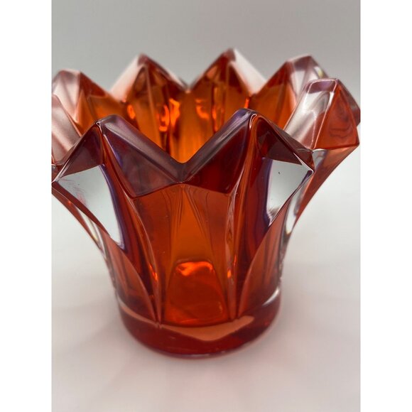 Mikasa Skyline-XMAS Red Glass Votive Candle Holder 4.5" Czech Republic Faceted D - Picture 3 of 9